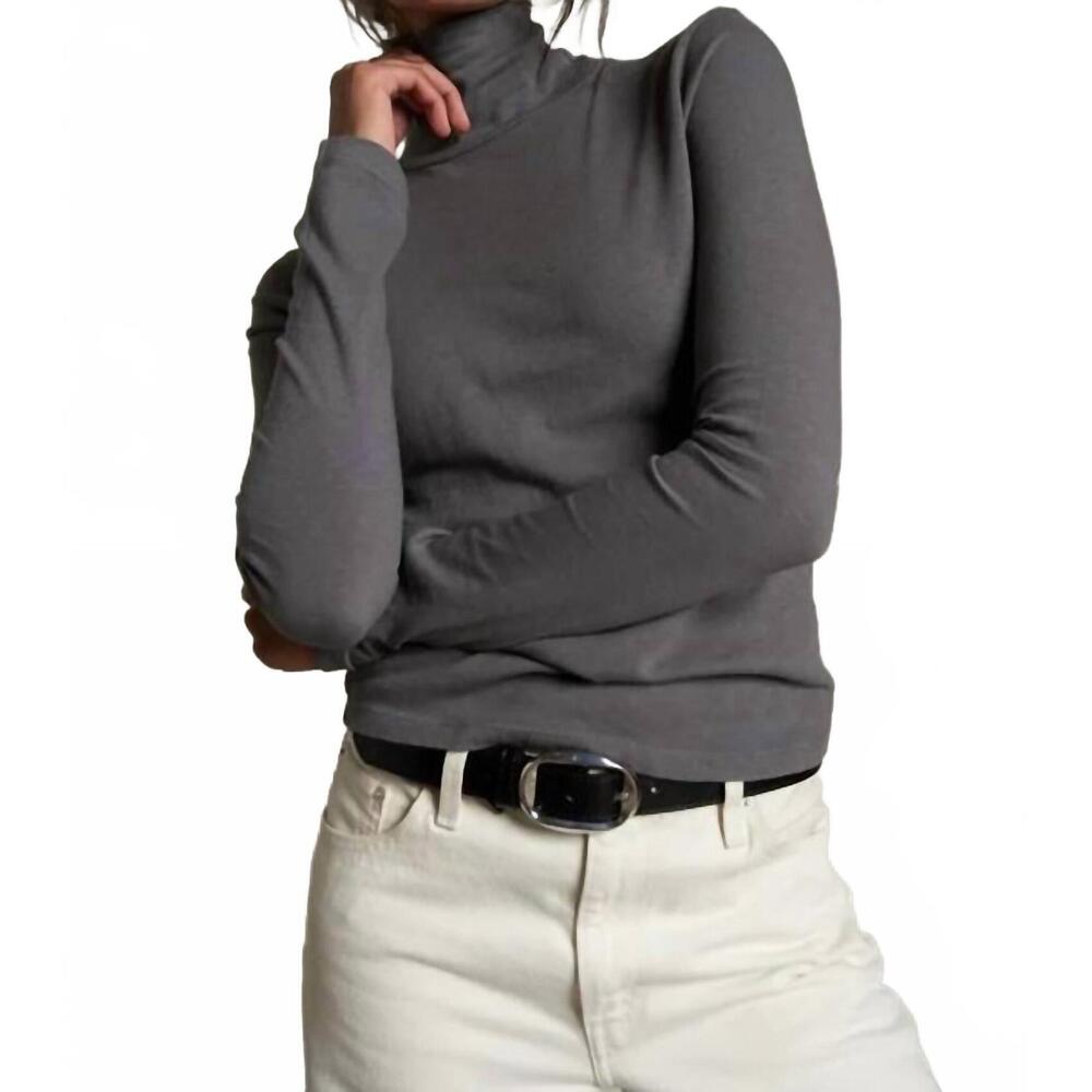 NEW PERFECTWHITETEE cindy recycled cotton turtleneck top in charcoal